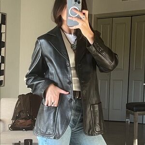 Women's Genuine Black Leather Blazer